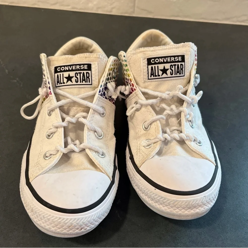 Converse All Star Y1 white rainbow glitter sneakers